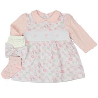M14269: Baby Girls Smocked Dress Headband & Socks Outfit (0-6 Months)